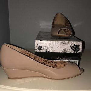 Chinese Laundry Patent Nude Peep-toe wedges